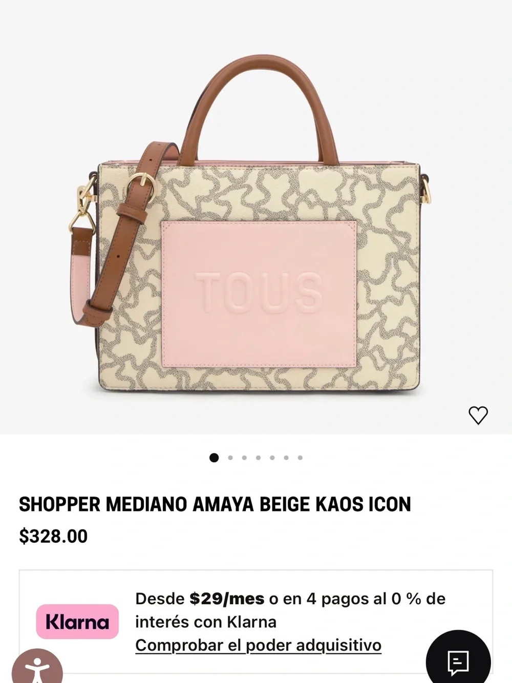 TOUS Pink and Cream Canvas Tote with Brown Leather Handles